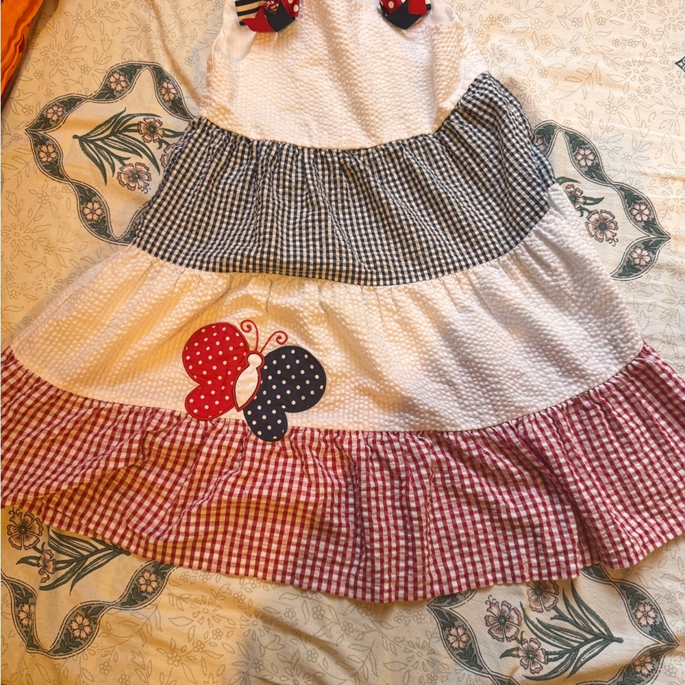 Rare Editions Red, White, and Blue Gingham Dress, July 4th special in size 4T